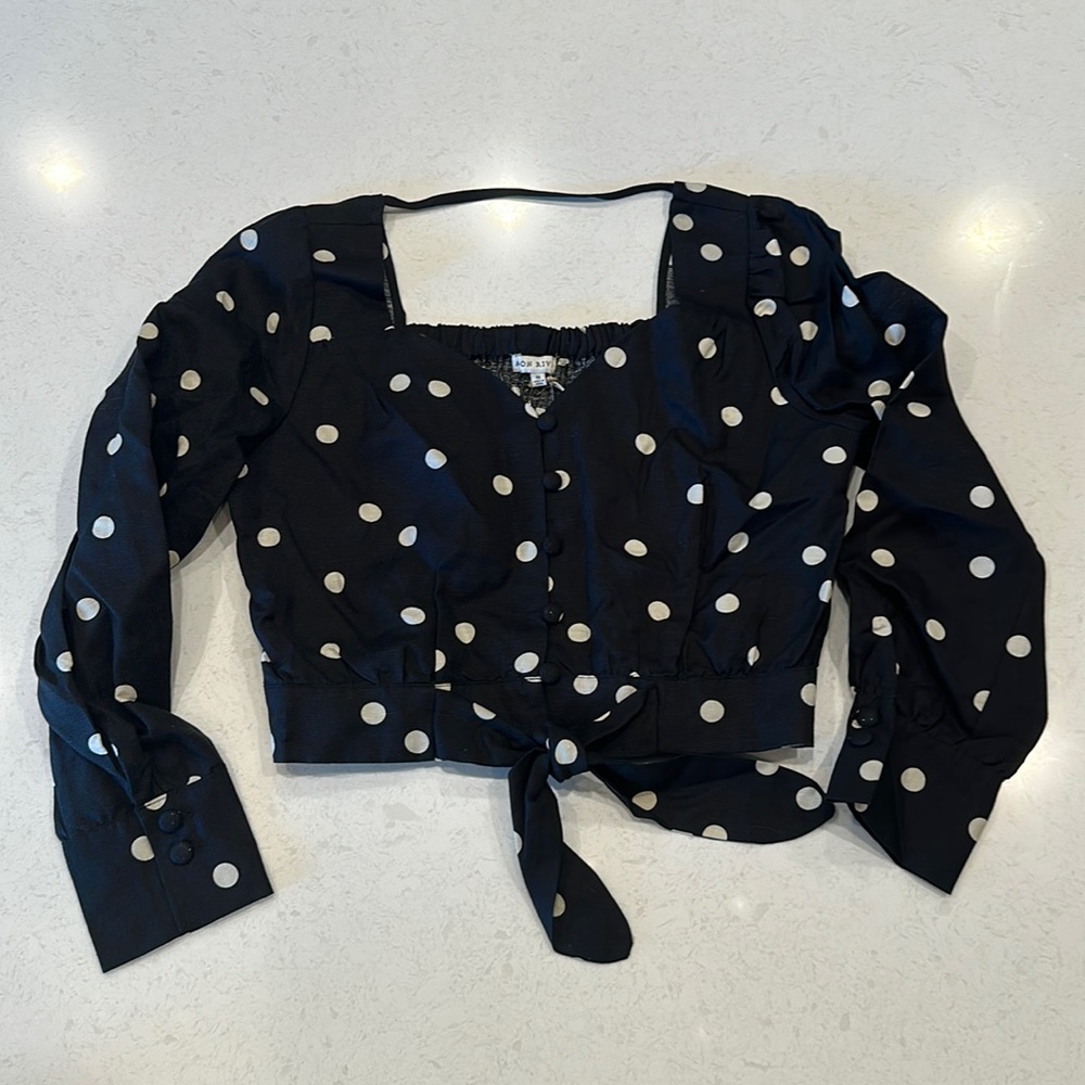 Moon River from Anthropologie women Crop Blouse - medium - Black/Crème